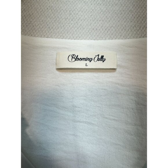 Blooming Jelly Womens Flowy Short Sleeve Shift Dress Size L White Chiffon Summer - Picture 3 of 14